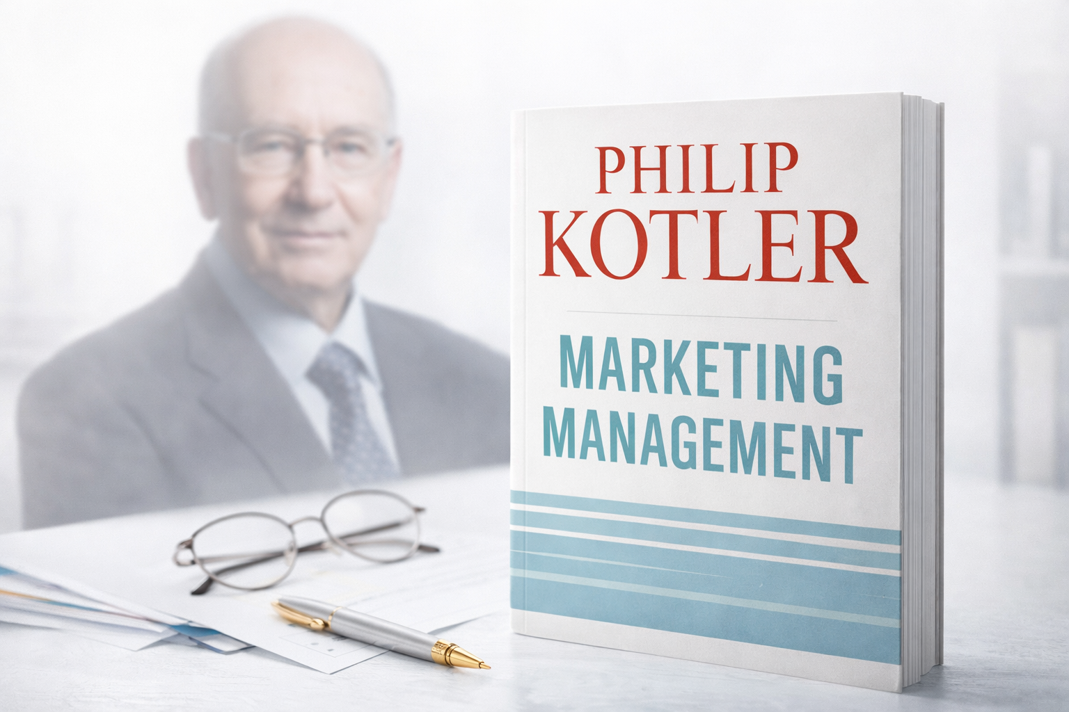 Philip Kotler marketing immagine che ritrae Kotler e il titolo del suo libro famoso