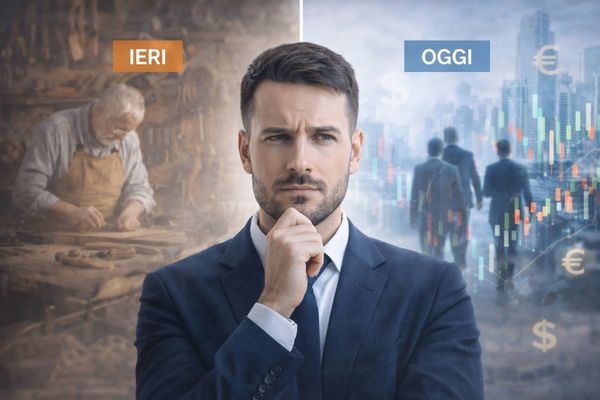 Fare impresa oggi: perché il mercato è cambiato davvero figura di imprenditore in abito formale che riflette sulle imprese del passato e del futuro